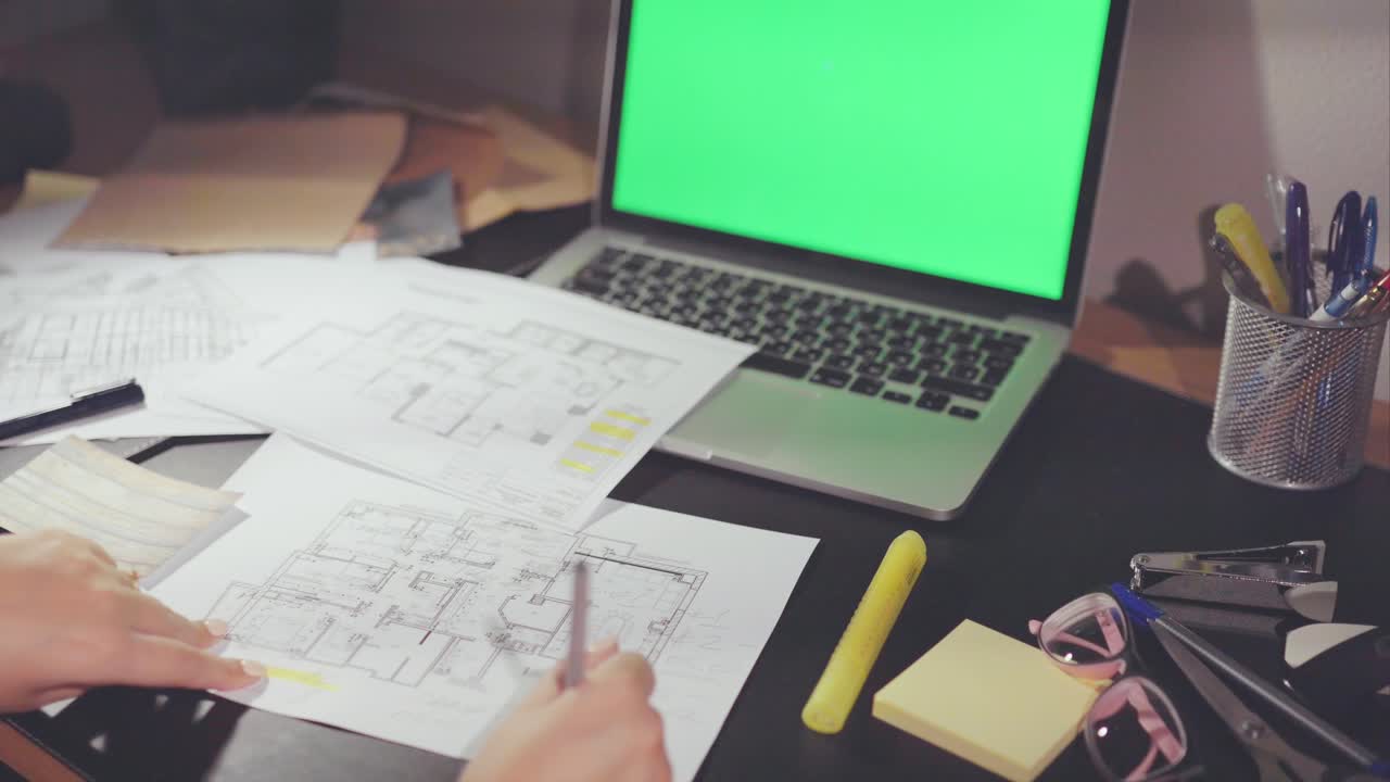 Architect working on floor plans