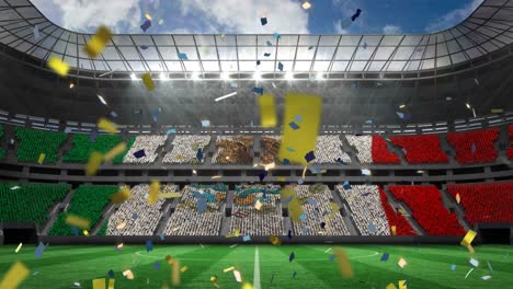 animation of flag of mexico over confetti on stadium