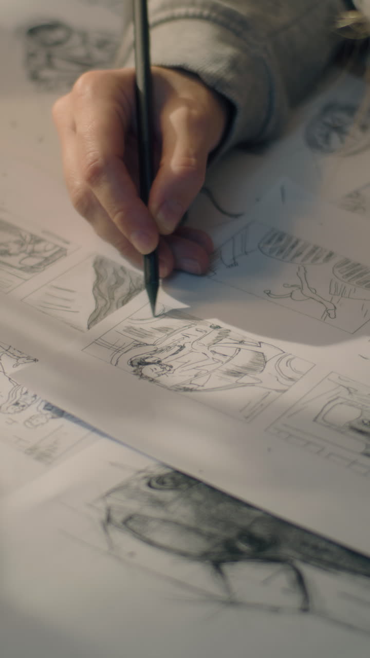 Artist Working on Comic Book Storyboard