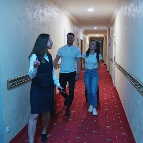 couple at hotel with luggage