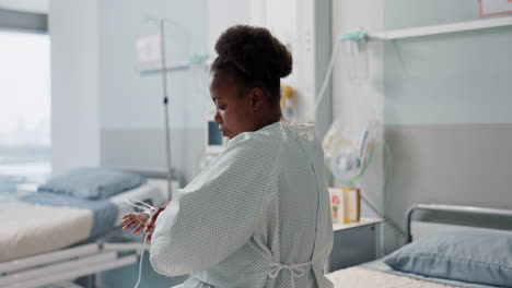 Patient,-hospital-and-thinking-black-woman