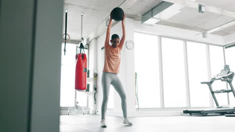 Fitness,-throw-or-woman-with-medicine-ball