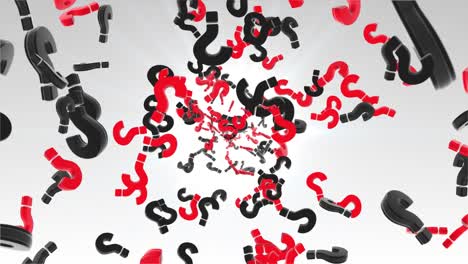 signos de interrogación rojos y negros en movimiento en espiral
