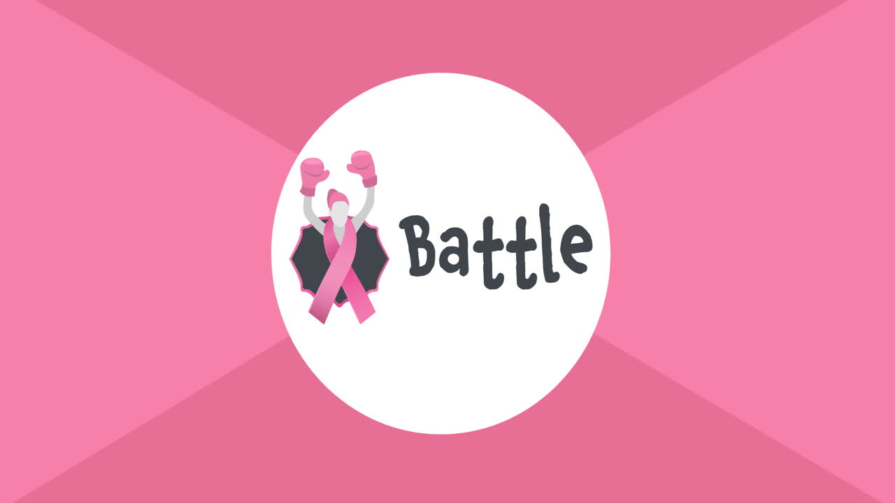 animación del logotipo de la cinta rosa y el texto de la batalla que aparece sobre un fondo rosa