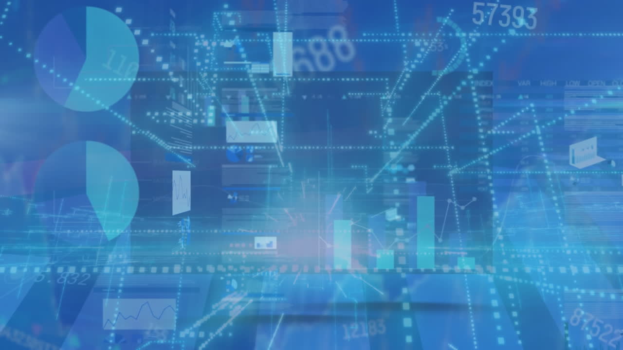 연결 네트워크와 서버를 통한 다양한 데이터의 애니메이션