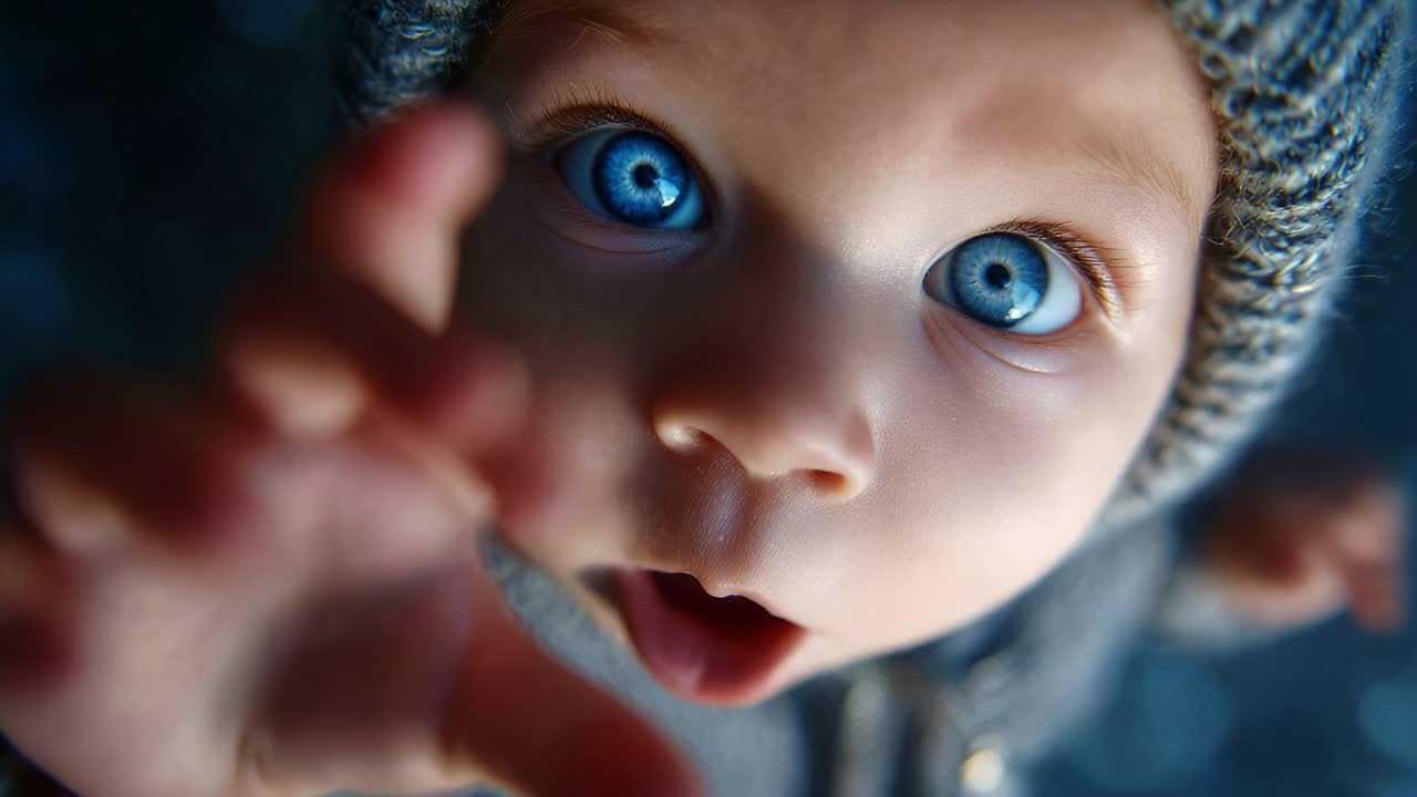 Amazingly Expressive Baby with Stunning Blue Eyes Captivates the Viewer, Gorgeous Facial Expression and Personality Shine Through in This Heartwarming Moment