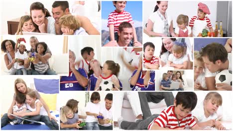 montage of families doing various things