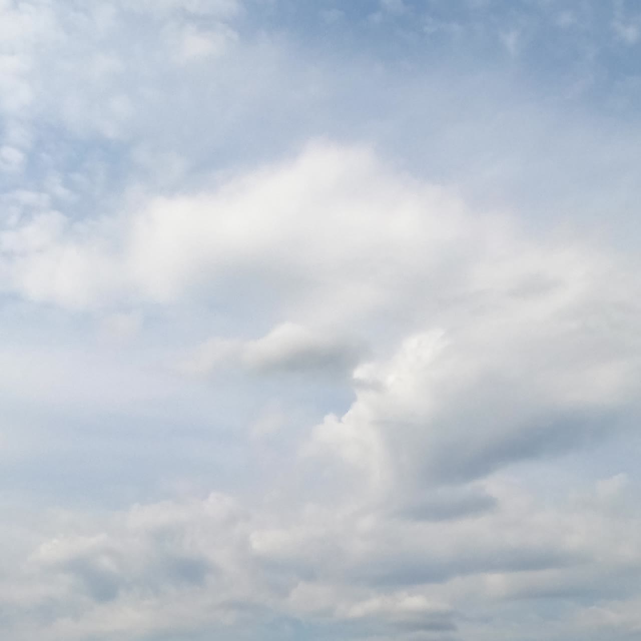White clouds spreading along the horizon. Cloudscape in the sky on rainy daytime. Low angle view. Timelapse
