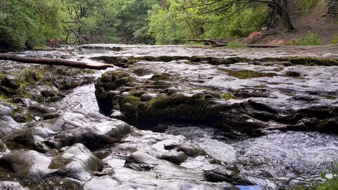 Fast River Leading to Sgwd Clun-Gwyn Waterfall in Brecon Beacons Wales UK 4K