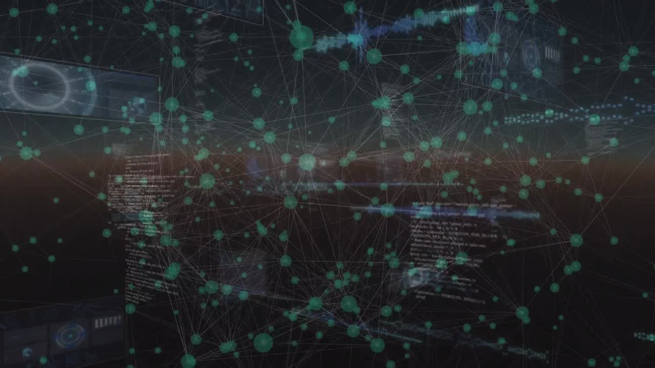 블랙 배경에 연결 네트워크와 데이터 처리의 애니메이션
