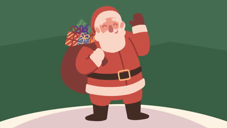 happy merry christmas animation with santa and gifts bag