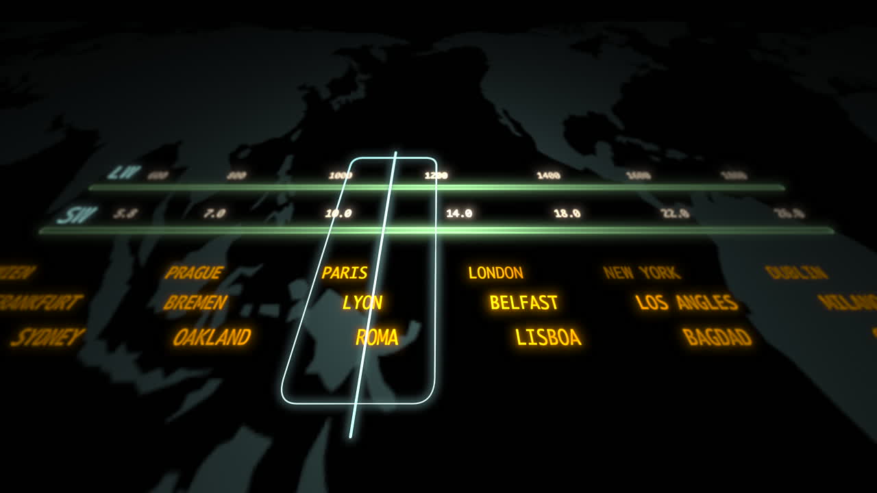 Radio wave tuning dial searching for International broadcast signal