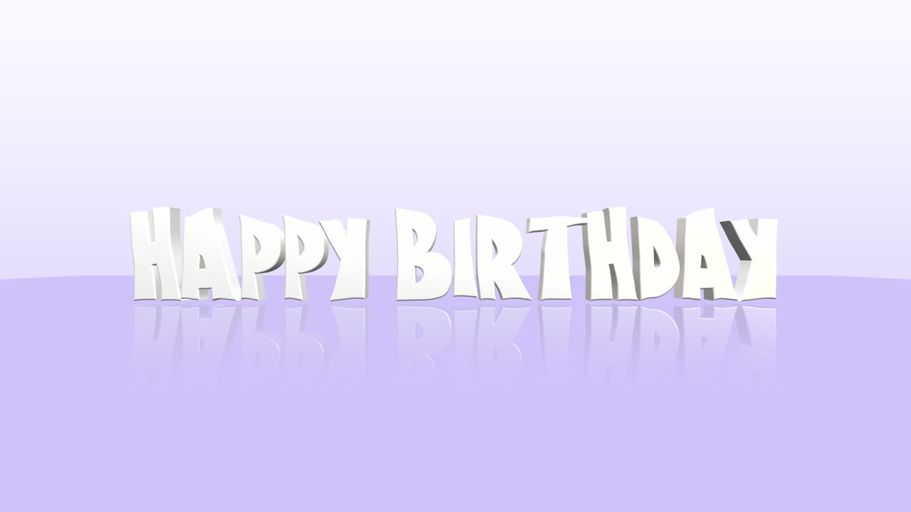 feliz cumpleaños tarjeta de felicitación con texto de estilo 3d en fondo púrpura gradiente