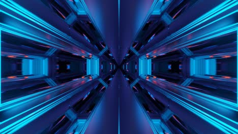 Retro-style-augmented-reality-of-spaceship-hallway-with-blue-hue,-motion-graphic-of-VJ-loops,-3D,-motion-graphic