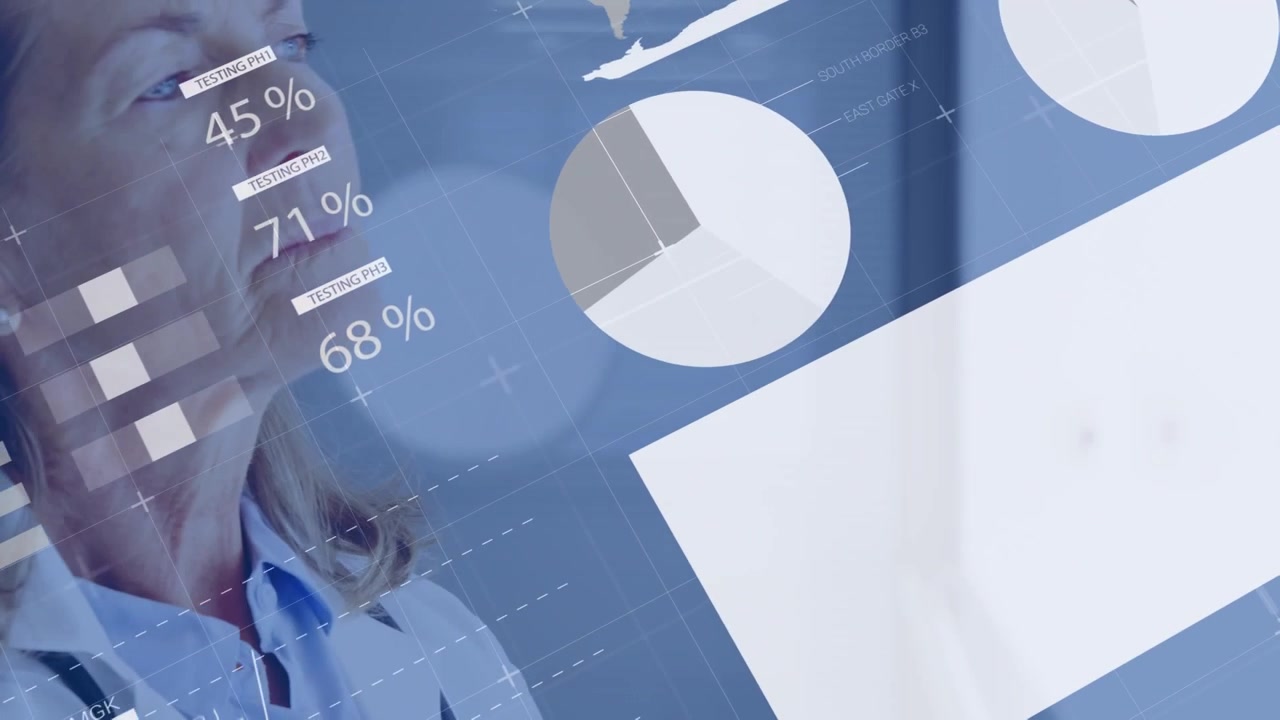 Animation af videnskabelig databehandling over en kaukasisk kvindelig læge.