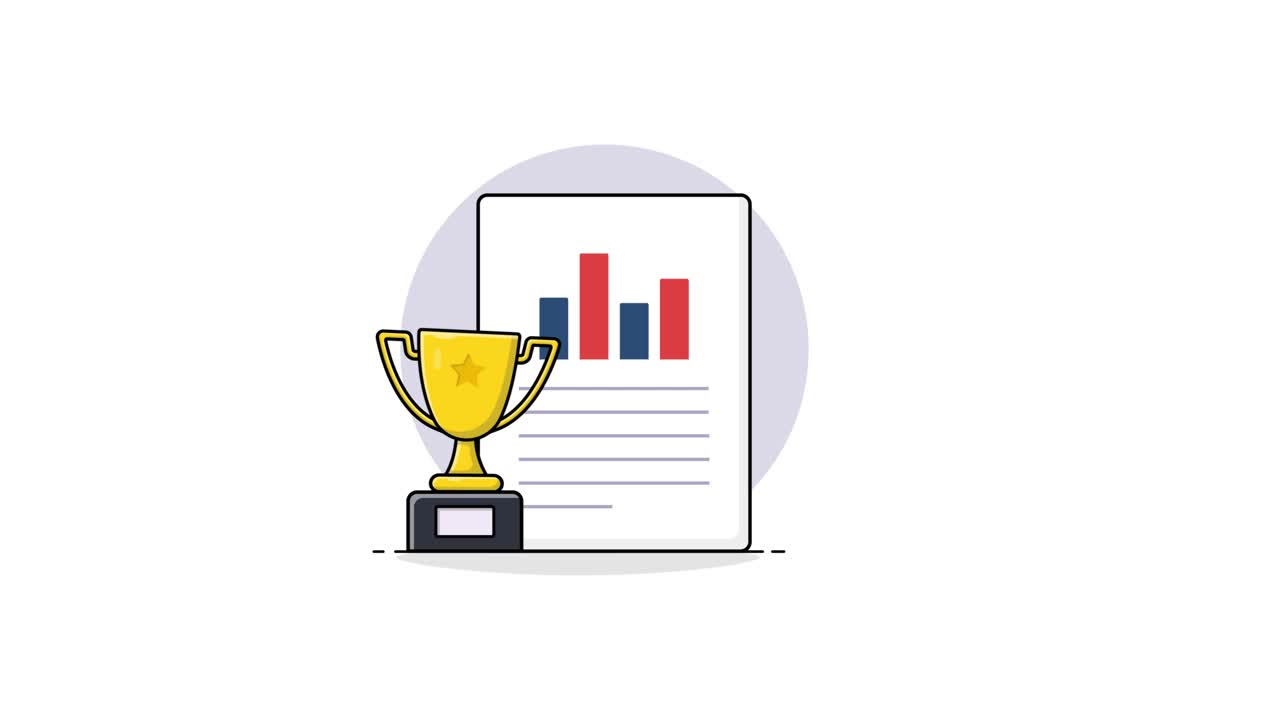 Animated Business Report with Bar Chart, Trophy, and Growth Arrow