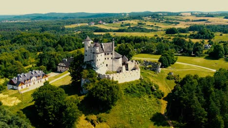 morning aerial view on the medieval royal castle bobolice