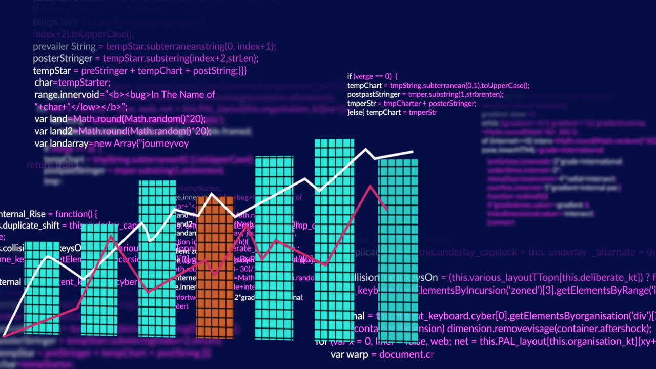 Animation of statistical data processing over grid network against blue background