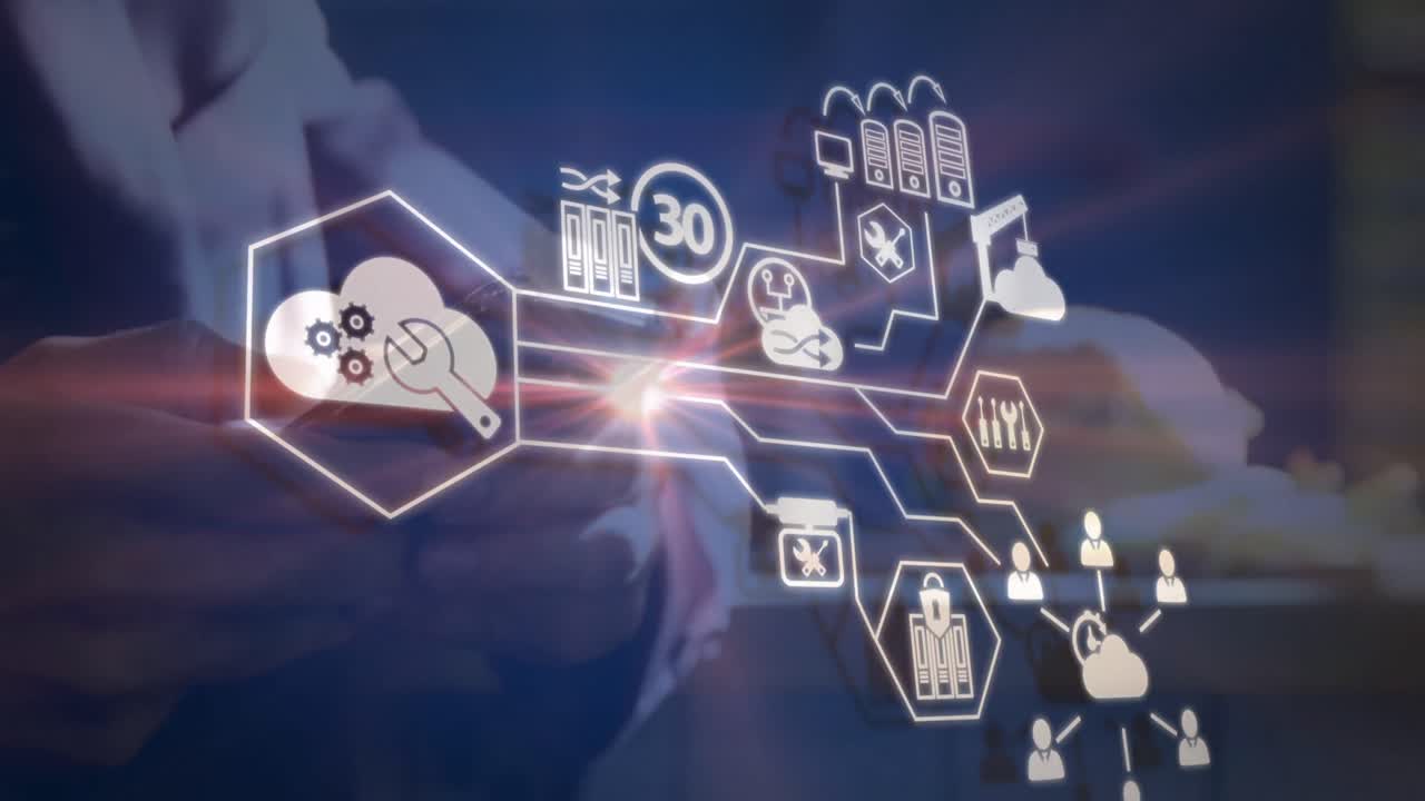 animación de la red de conexiones a través de una persona que utiliza un teléfono inteligente