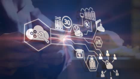 animación de la red de conexiones a través de una persona que utiliza un teléfono inteligente