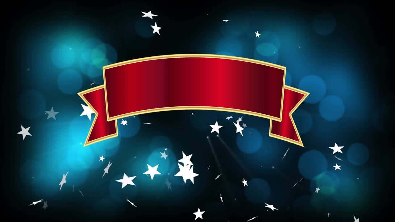 animación de una bandera roja con espacio de copia y estrellas que caen sobre un fondo azul