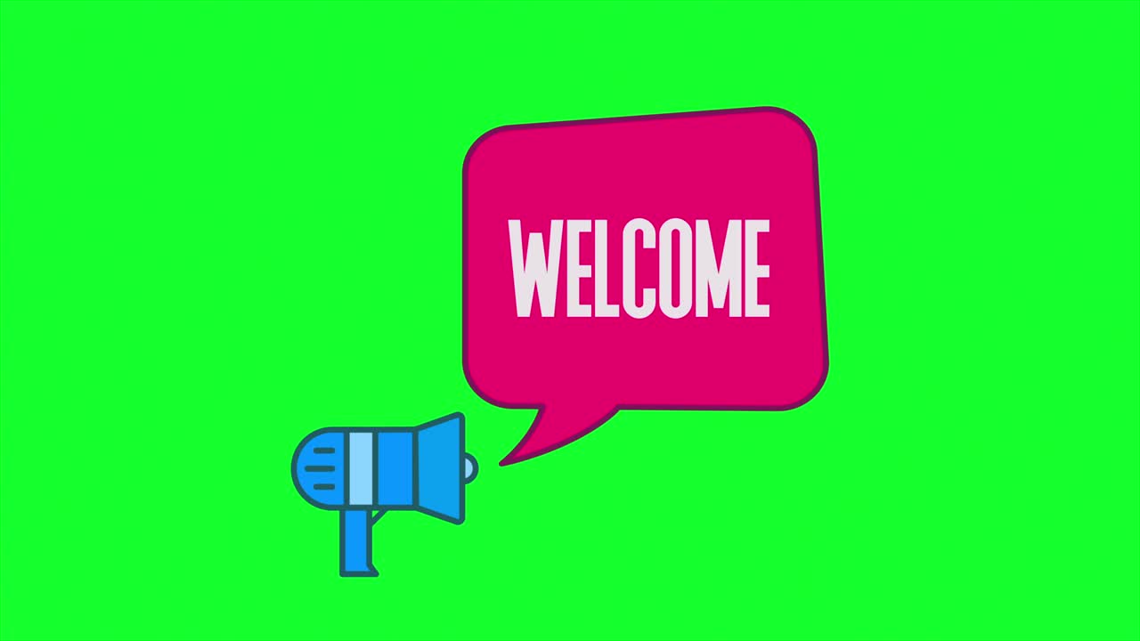 megáfono con burbuja de habla texto de bienvenida animación de clave de croma