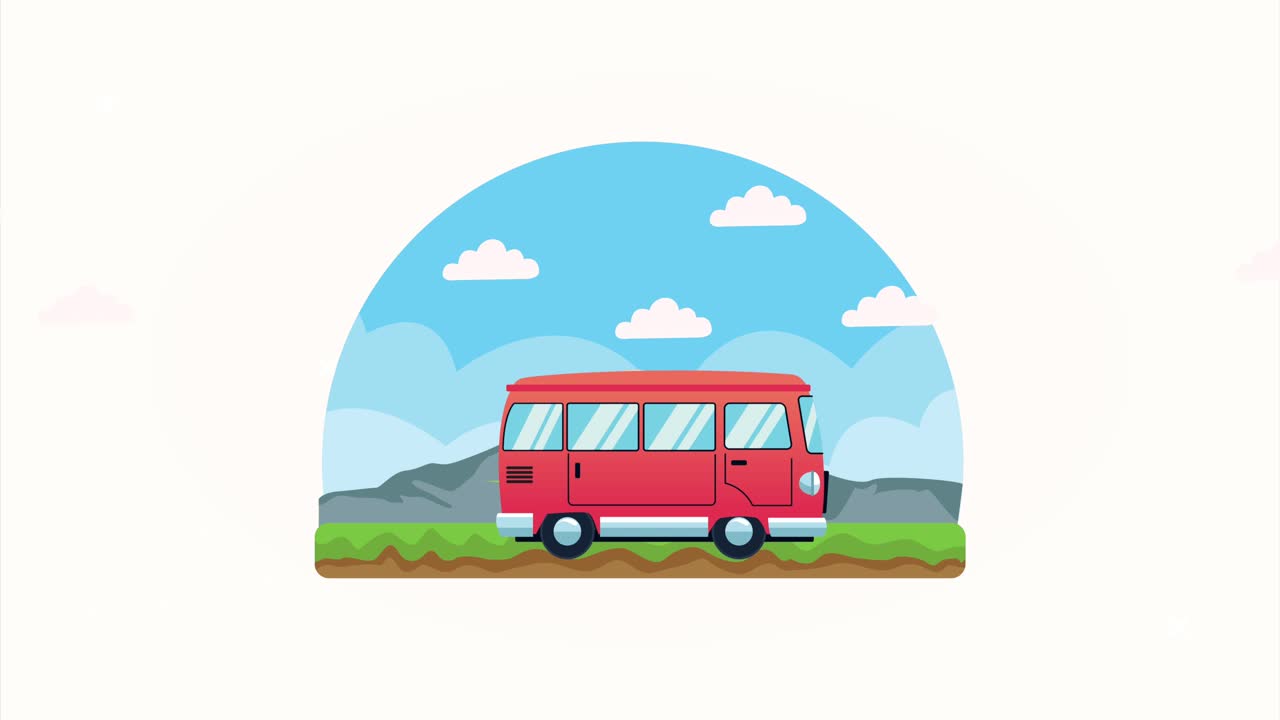 세계 관광 애니메이션과 밴 자동차 여행