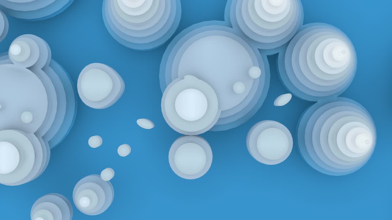 animación 3d, panorámica o viajando por encima de los círculos de diseño azul formas en fondo azul