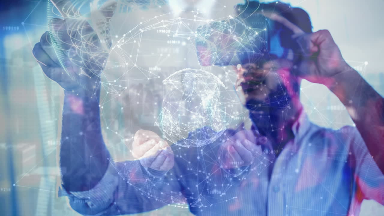 Science Composition Hologram of earth combined with man using Augmented Reality