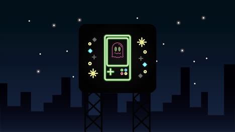wall with neon light video game handle device
