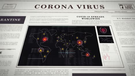 digital newspaper about the corona - covid-19 virus with a moving animation about the spread on the planet