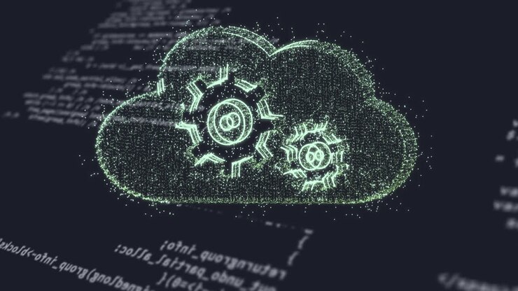 Animation of cloud with cogs icon over data processing
