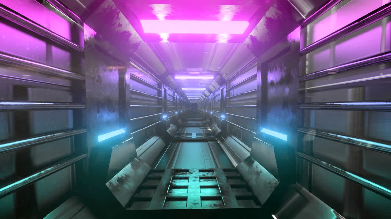 보라색 불빛이 끊임없이 돌아다니는 터널의 애니메이션