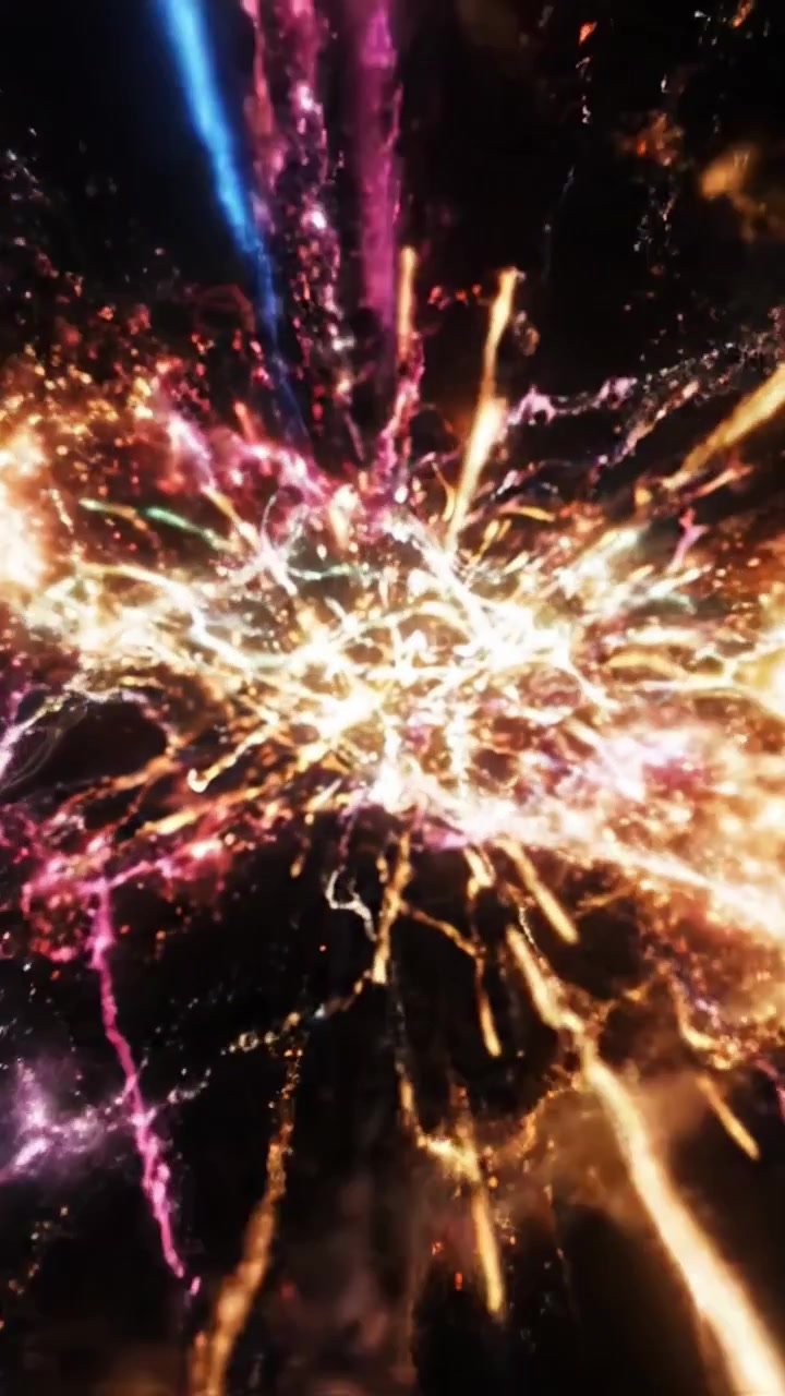 Una trasformazione mozzafiato: da un barlume di luce nell'oscurità a un'esplosione cosmica di colore ed energia in un'esperienza visiva dinamica.