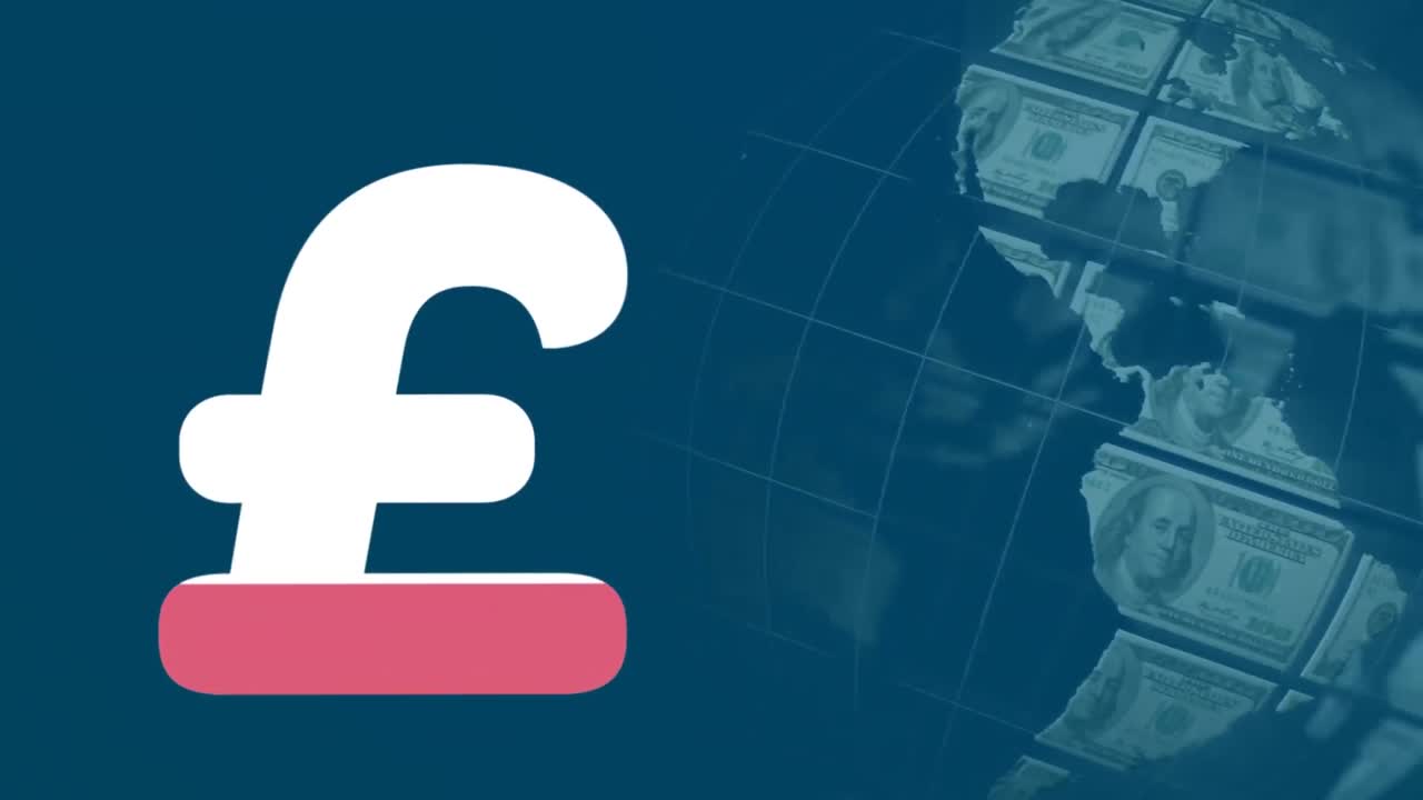 Animasjon av britisk pund-tegn over finansiell databehandling