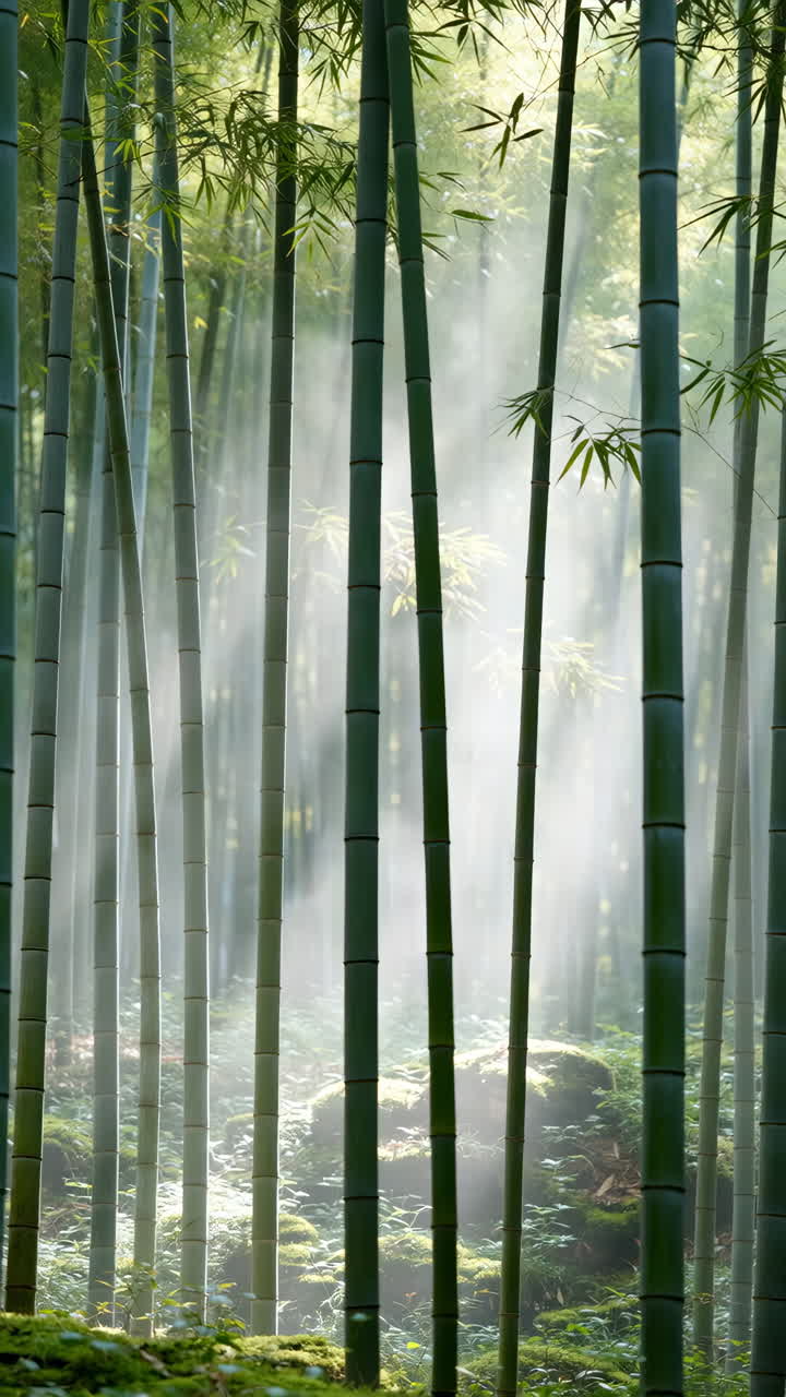Sunlit Misty Bamboo Forest