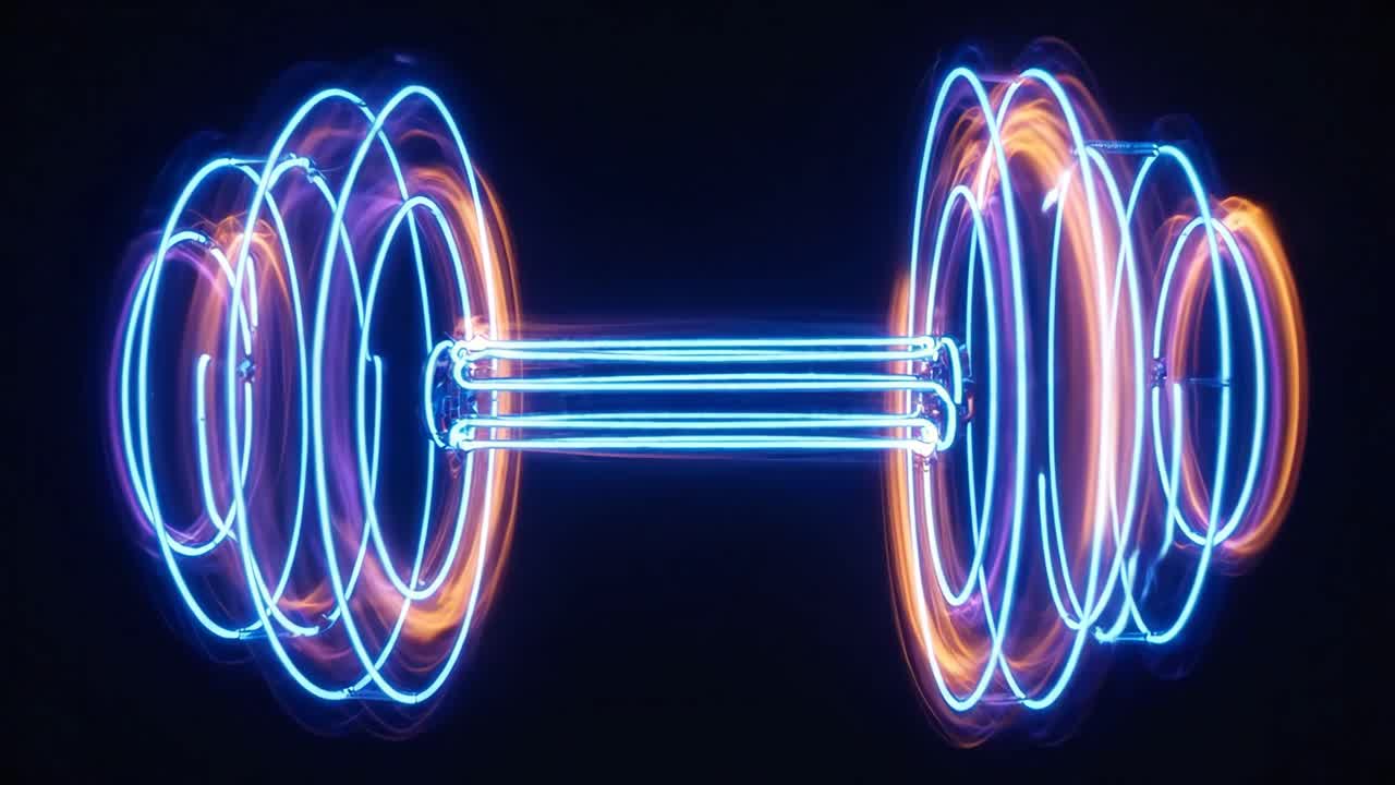 Futuristic Dumbbell with Glowing Neon Light Trails