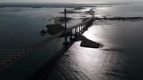 Cebu-Cordova-Link-Expressway,-Seen-late-afternoon,-Pan-up-reveal-of-Mactan