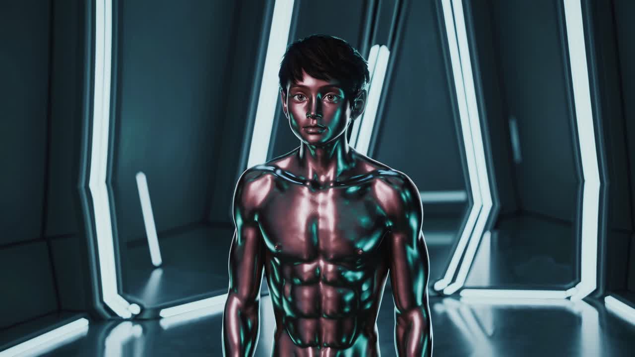 Futuristisk dreng i et cyberpunk-miljø