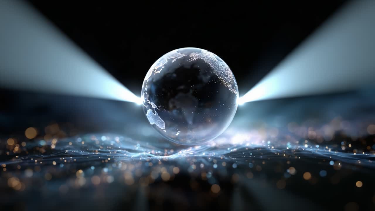 A Glowing Globe Surrounded by Luminous Particles and Radiant Light Beams, Capturing the Essence of Earth’s Beauty in a Mystical and Enchanting Atmosphere