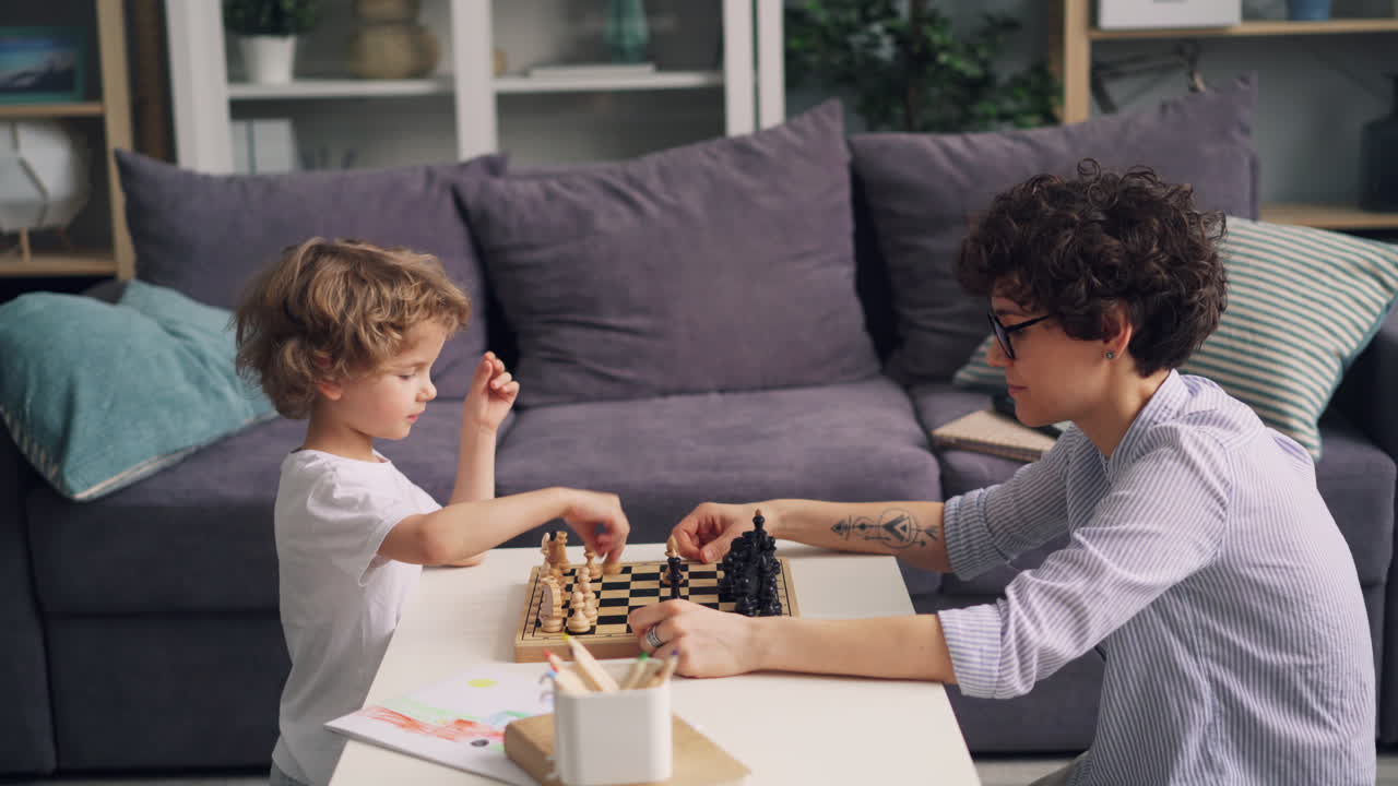 Mother and Child Playing Chess