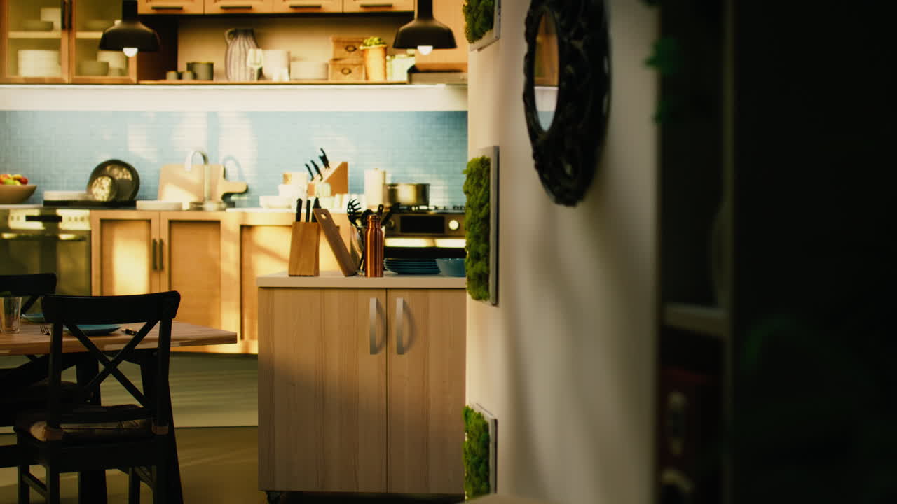 Corridoio moderno vuoto in un accogliente interno domestico con mobili eleganti