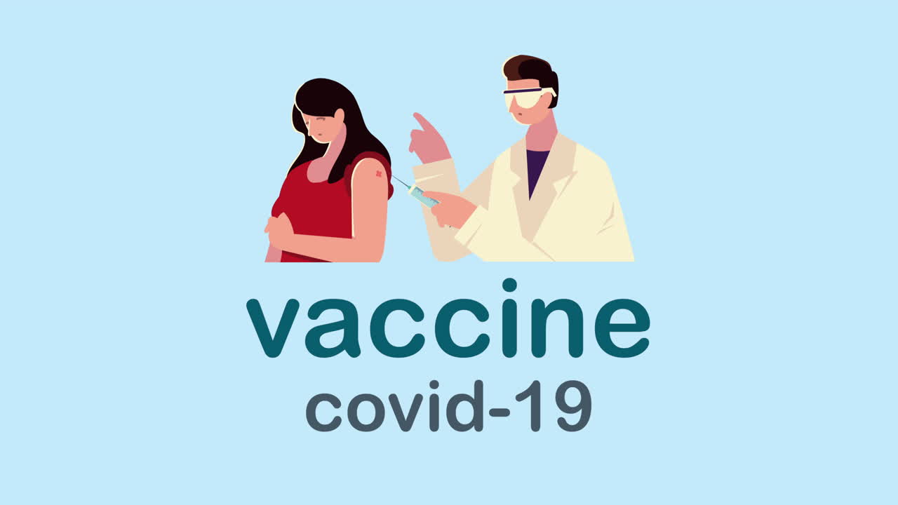 백신을 가진 남성 의사와 여성 작은 환자