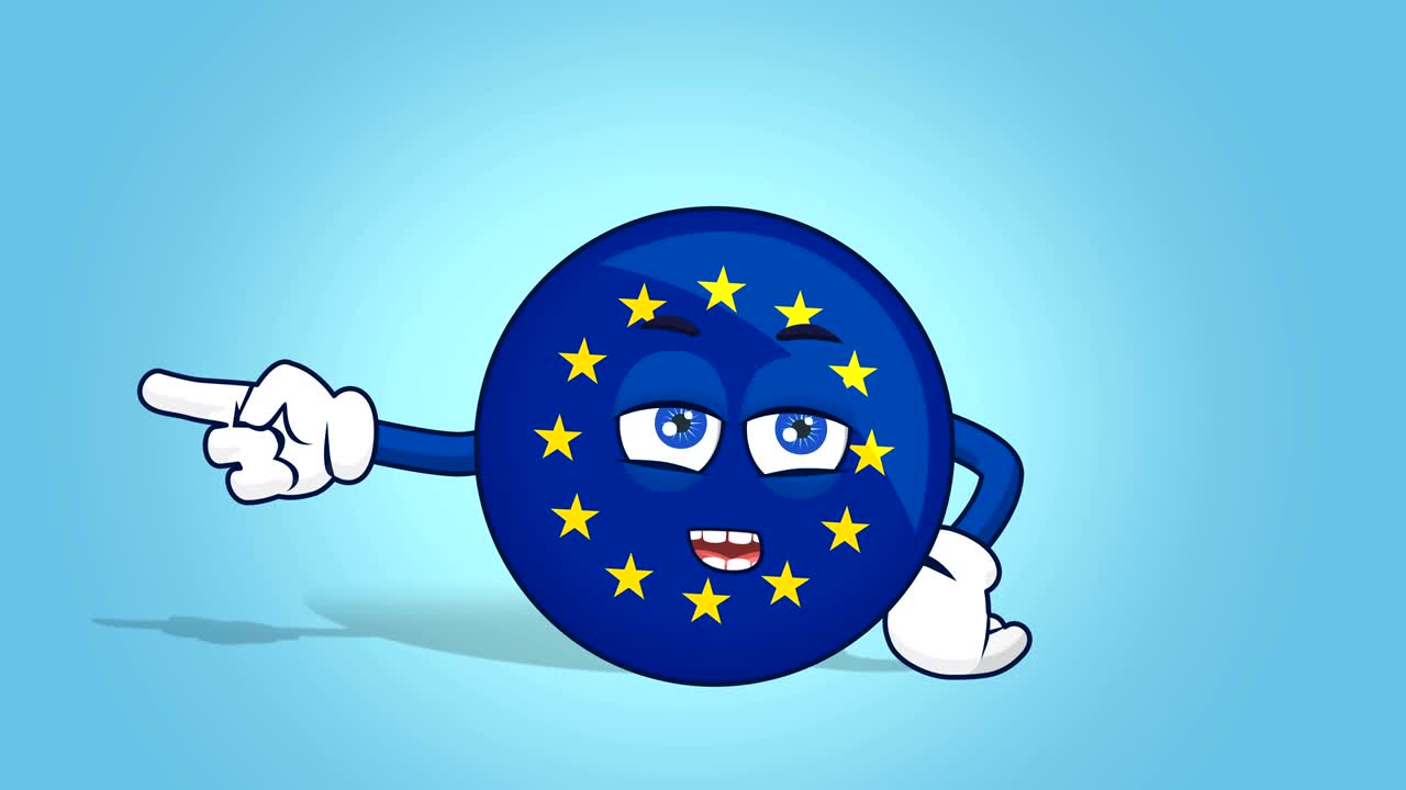 만화 유럽 연합 아이콘 발 불행한 왼쪽 포인터 얼굴 애니메이션으로 이야기