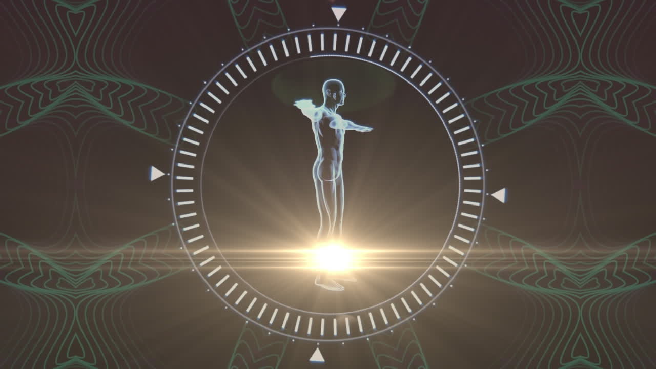 모양 위에 빛의 점의 애니메이션과 디지털 인간