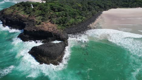 Aerial-View-Over-Fingal-Headland-In-New-South-Wales,-Australia---Drone-Shot