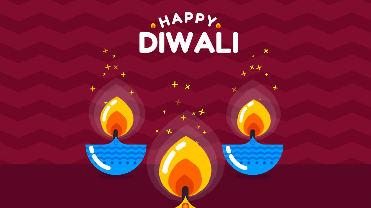 An animation of a Background of happy diwali with colorful candles in flat design