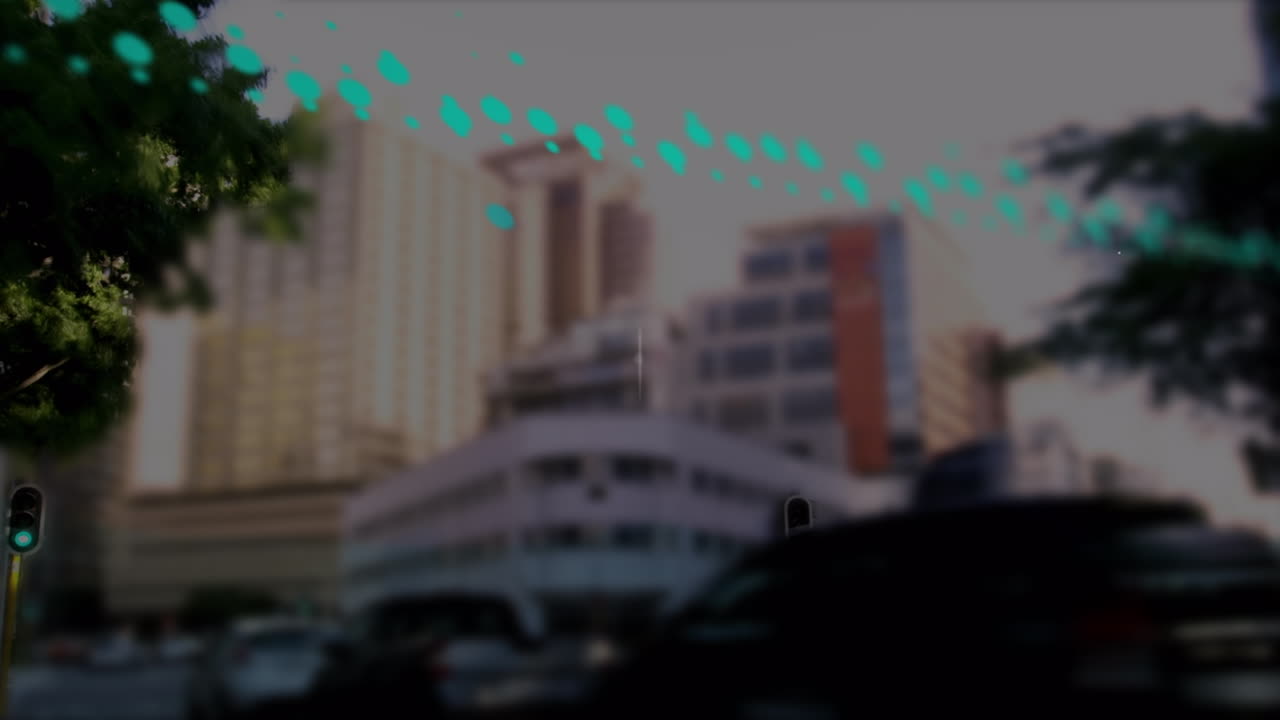 도시 풍경 위의 데이터 처리 애니메이션