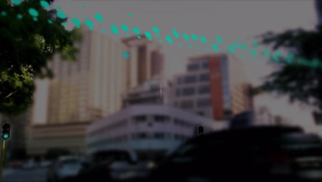 animación del procesamiento de datos sobre el paisaje urbano