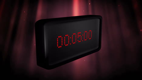 animation of red digital timer changing with red light trails on black background